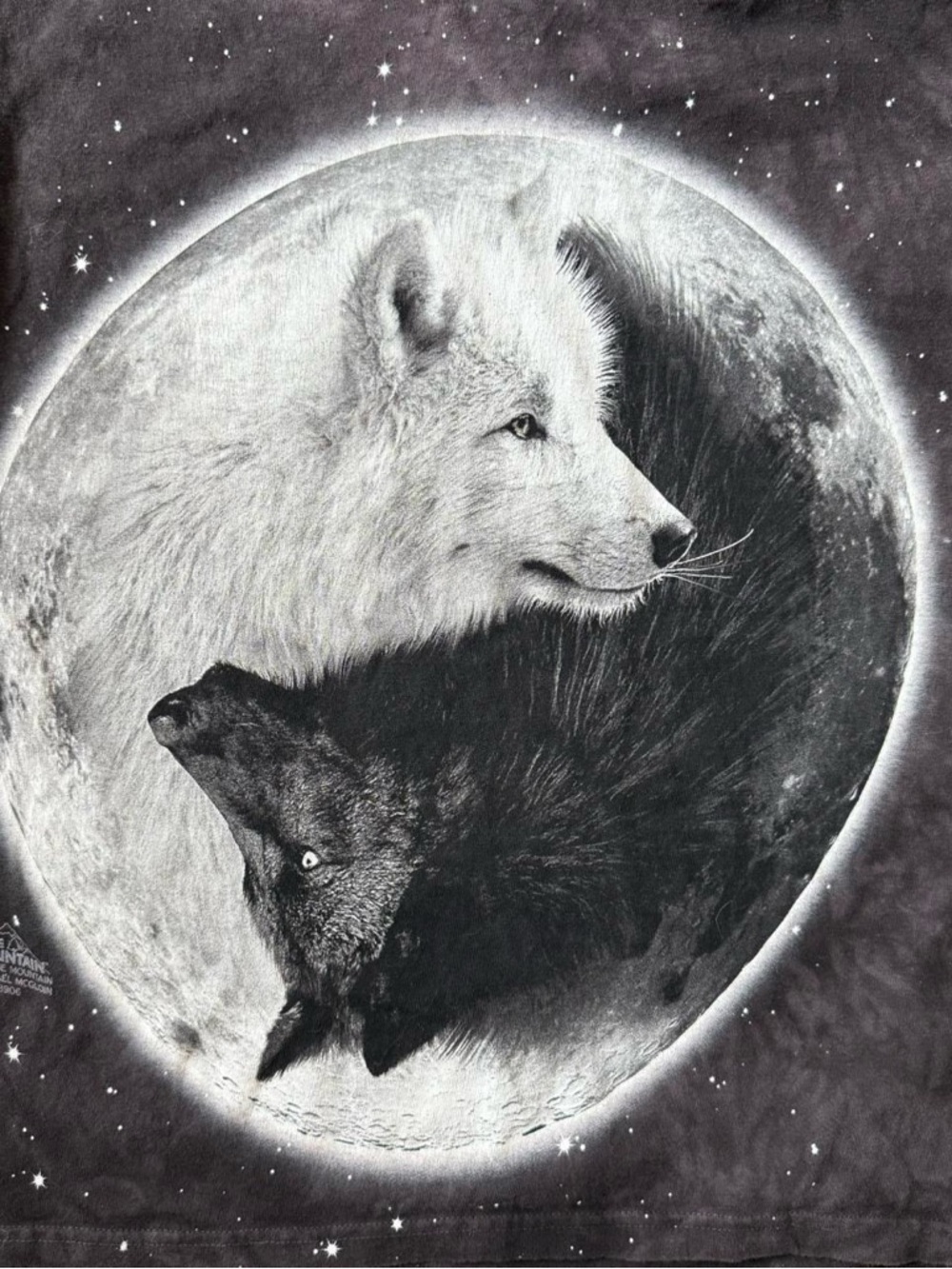 The Mountain Tie Dyed Black & Gray Tee with White and Black Wolf Moon - Picture 2 of 5